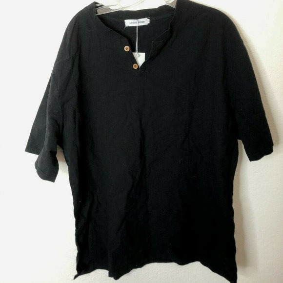 LOCALMODE Men Linen And Cotton V Neck Short Sleeve - Picture 1 of 5